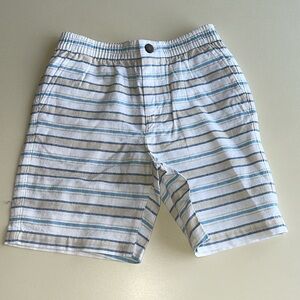 Janie and Jack Linen & Cotton Blue, Tan & White Striped Shorts